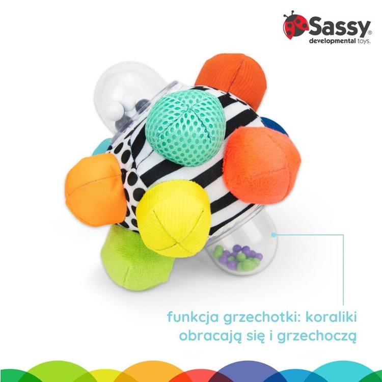 Zabawka do wózka, Piłka z wypustkami, 6 m+, Sassy - 2