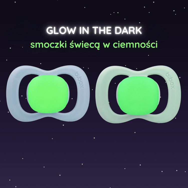 Smoczek silikonowy symetryczny 6 mies.+ 2 szt. glow in the dark Sky + Sage, b.box - 1