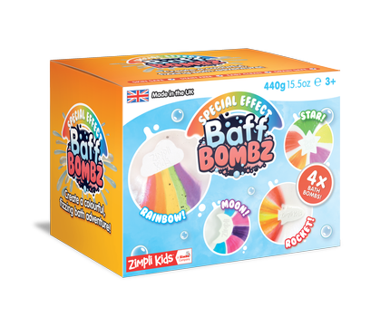 Bomby do zabawy do kąpieli zmieniające kolor wody, zestaw 4 szt., Rainbow Baff Bombz, 3+, Zimpli Kids