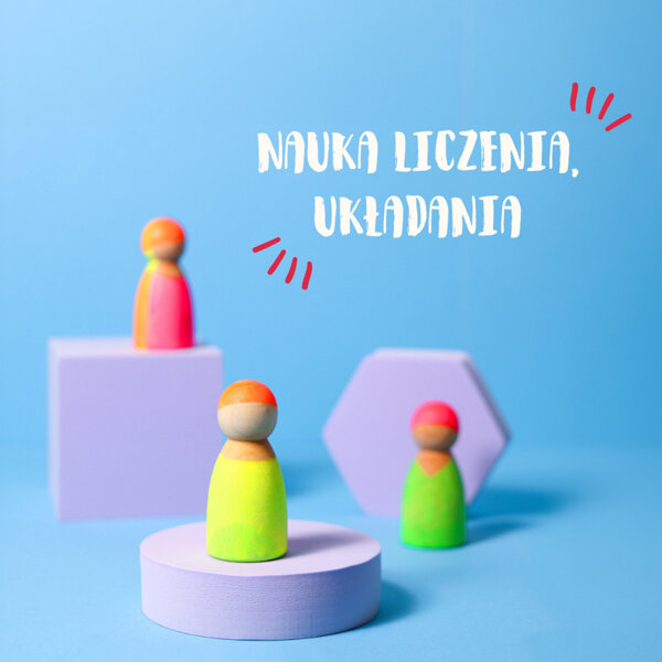 Grimm’s Przyjaciele Drewniane figurki do zabawy dla dzieci – drewniane ludziki Montessori 3 szt. Neon Pink/Green