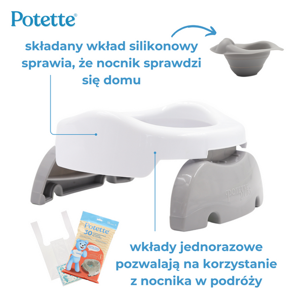 Nocnik Potette: Zestaw wielofunkcyjny z akcesoriami, biało-szary, Potette