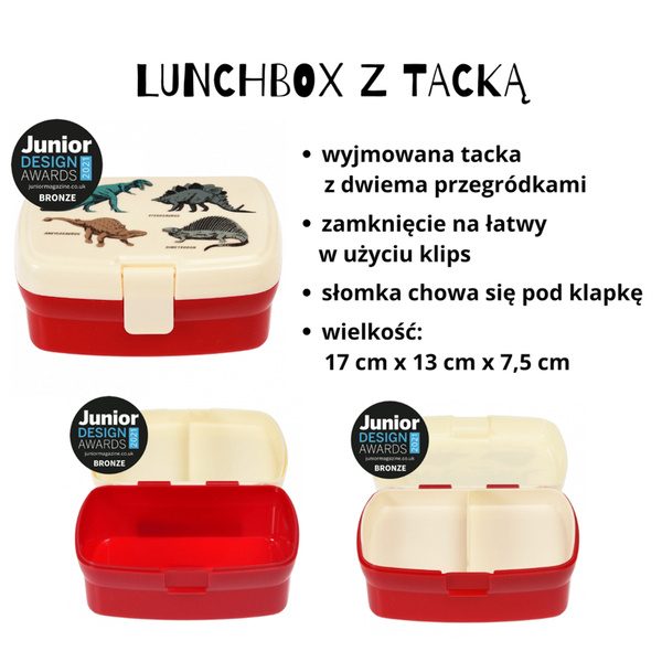 Rex London Zestaw śniadaniowy do szkoły lunchbox i bidon ze słomką 500 ml Dinozaury