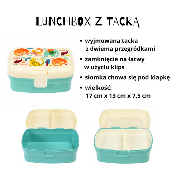 Rex London Zestaw śniadaniowy do szkoły lunchbox i bidon ze słomką 500 ml Dzikie zwierzęta