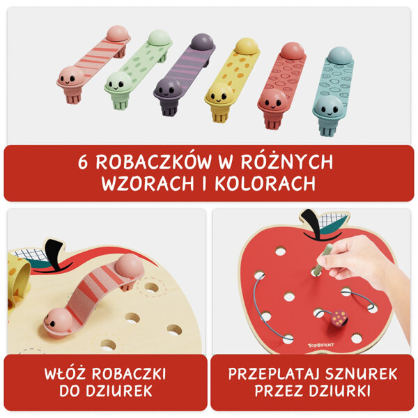 TOPBRIGHT Robaczki w jabłuszku Gra logiczna dla dzieci – drewniana zabawka edukacyjna 18 mies.+, OUTLET