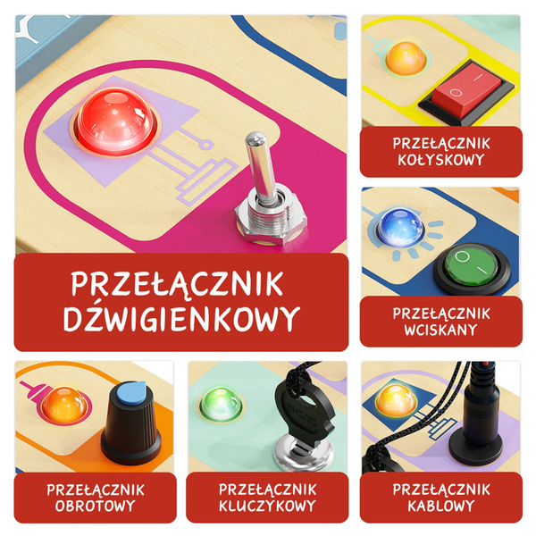 TOPBRIGHT Tablica manipulacyjna Montessori dla dzieci - z przełącznikami i światełkami LED 36 mies.+ 