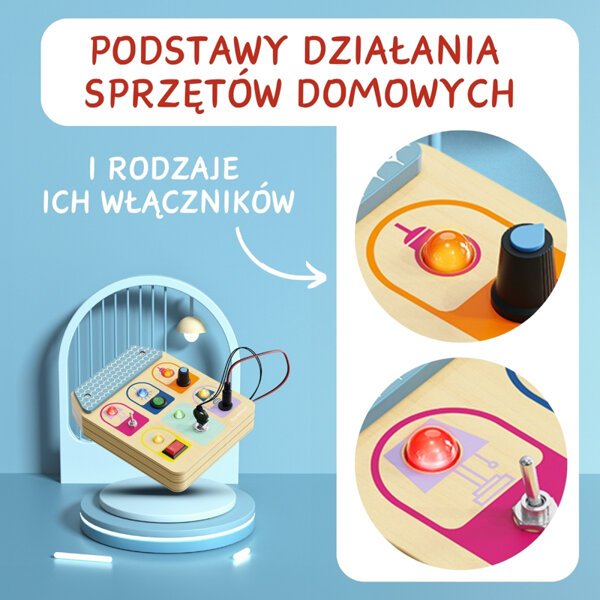 TOPBRIGHT Tablica manipulacyjna Montessori dla dzieci - z przełącznikami i światełkami LED 36 mies.+ , OUTLET