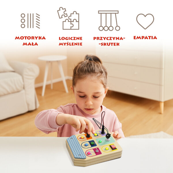 TOPBRIGHT Tablica manipulacyjna Montessori dla dzieci - z przełącznikami i światełkami LED 36 mies.+ , OUTLET