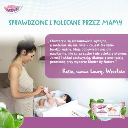 Zestaw Chusteczki nawilżane Kinder by Nature dla niemowląt i dzieci 2 opakowania (112 szt.) + Sassy Pierwsza książeczka mojego dziecka Koala – książeczka z okienkami zwierzęta