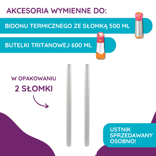 Zestaw słomek do bidonu termicznego 500 ml i butelki tritanowej 600 ml, 2 szt., b.box