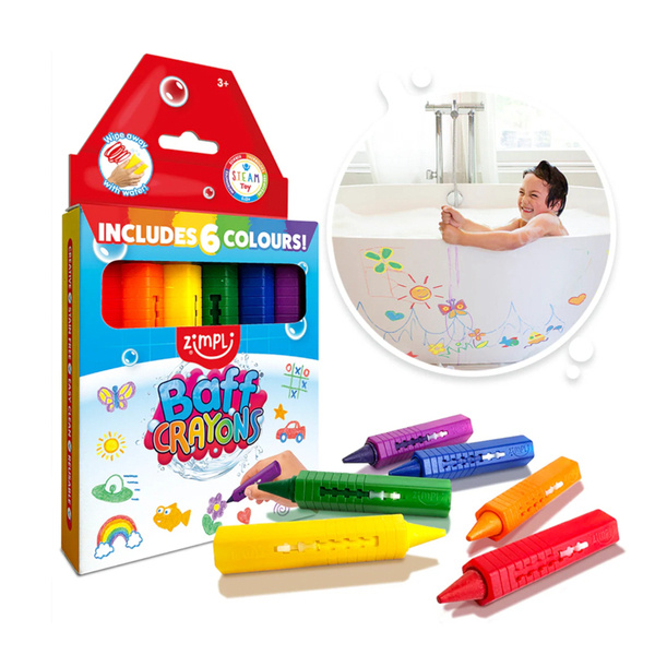 Zimpli Kids Kredki do kąpieli dla dzieci – malowanie wanny 6 kolorów Baff Crayons 3+