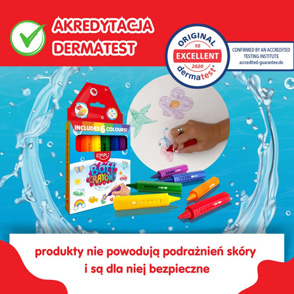 Zimpli Kids Kredki do kąpieli dla dzieci – malowanie wanny 6 kolorów Baff Crayons 3+