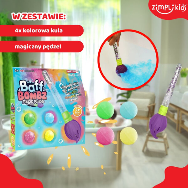 Zimpli Kids Kule do zabawy do kąpieli dla dzieci zestaw 4 szt. z pędzlem Baff Bombz Magic Brush 3+