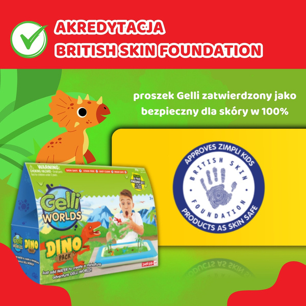 Zimpli Kids Magiczny proszek do wody zestaw do tworzenia gelli z figurkami i tacą Gelli Worlds Dino Pack 5 użyć  3+