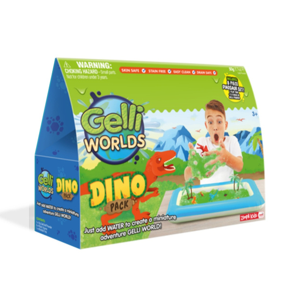 Zimpli Kids Magiczny proszek do wody zestaw do tworzenia gelli z figurkami i tacą Gelli Worlds Dino Pack 5 użyć  3+, OUTLET