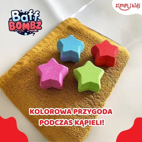 Zimpli Kids Musujące gwiazdki do zabawy zmieniające kolor wody Baff Bombz 4 szt. 3+