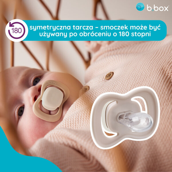 b.box Smoczek dla noworodka i niemowlaka 2 szt.– symetryczny smoczek silikonowy 0 – 6 mies. Glow in the dark róż/latte 