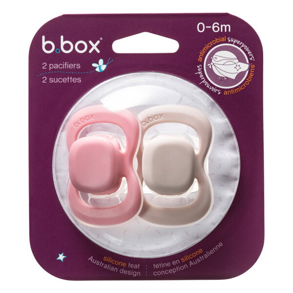 b.box Smoczek dla noworodka i niemowlaka 2 szt.– symetryczny smoczek silikonowy 0 – 6 mies. jagoda/róż
