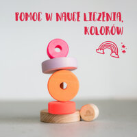 Grimm’s Wieża drewniana dla dzieci 6 krążków – wieża Montessori zabawka układanka Neon Pink 1+