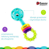 Grzechotka sztanga, zabawka sensoryczna, 0 m+, Sassy