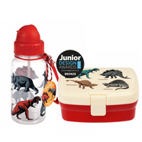 Rex London Zestaw śniadaniowy do szkoły lunchbox i bidon ze słomką 500 ml Dinozaury