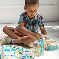 Rex London Zestaw śniadaniowy do szkoły lunchbox i bidon ze słomką 500 ml Dzikie zwierzęta